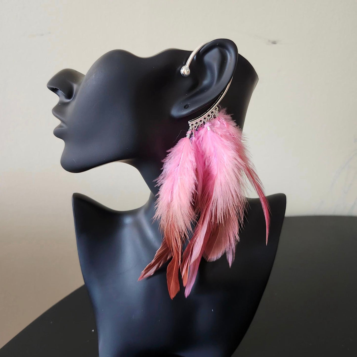 Feather Ear Wrap, Lightweight Ear Cuff with Feathers, Purple and blue feather Cuff, Natural Festival headpiece, no piercing earring cuff