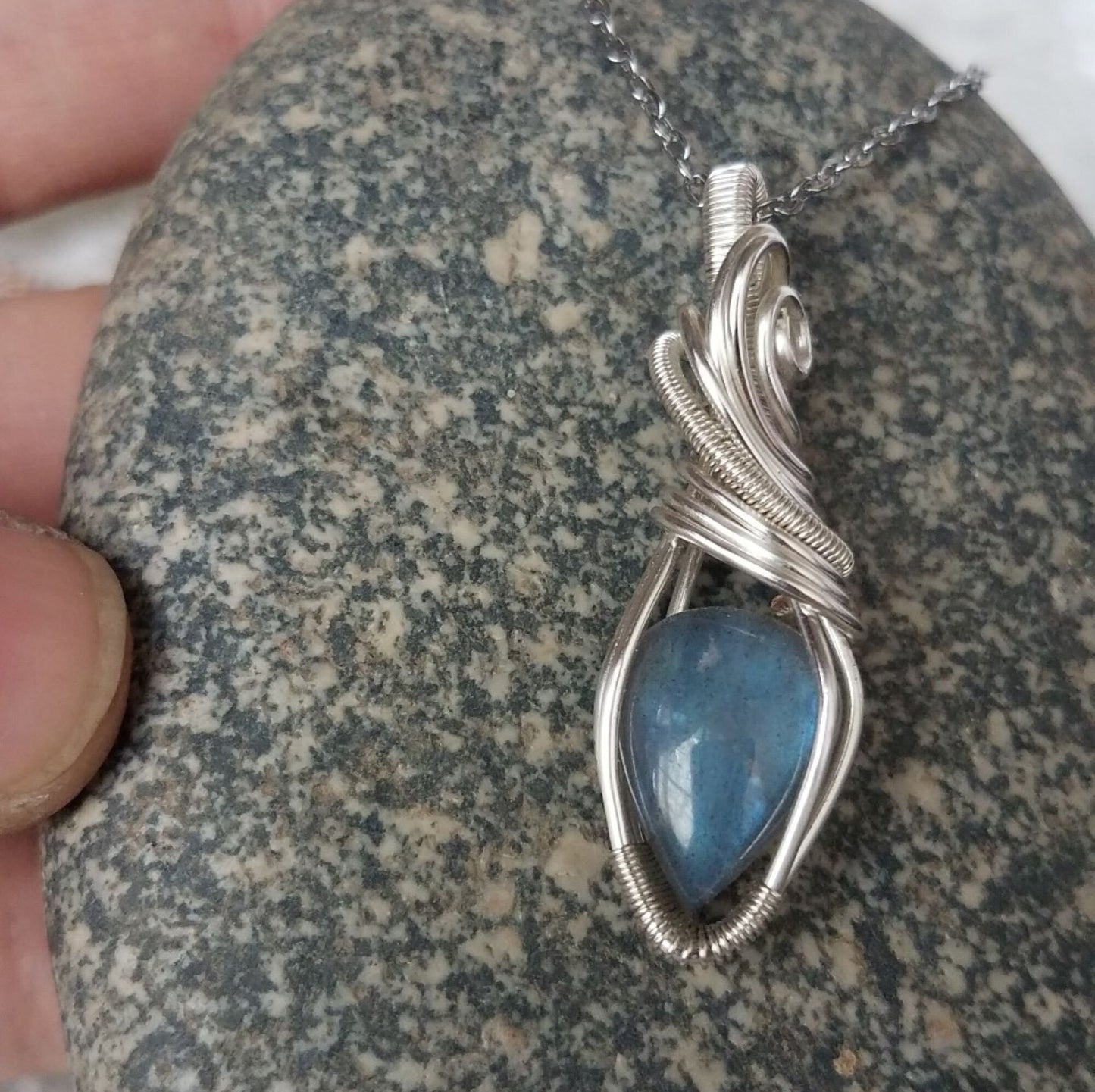 Silver plated wire wrapped Small Labradorite Pendant | Colorful Labradorite Wire Wrapping | Crystal Jewelry, Unique Teardrop Stone Pendant