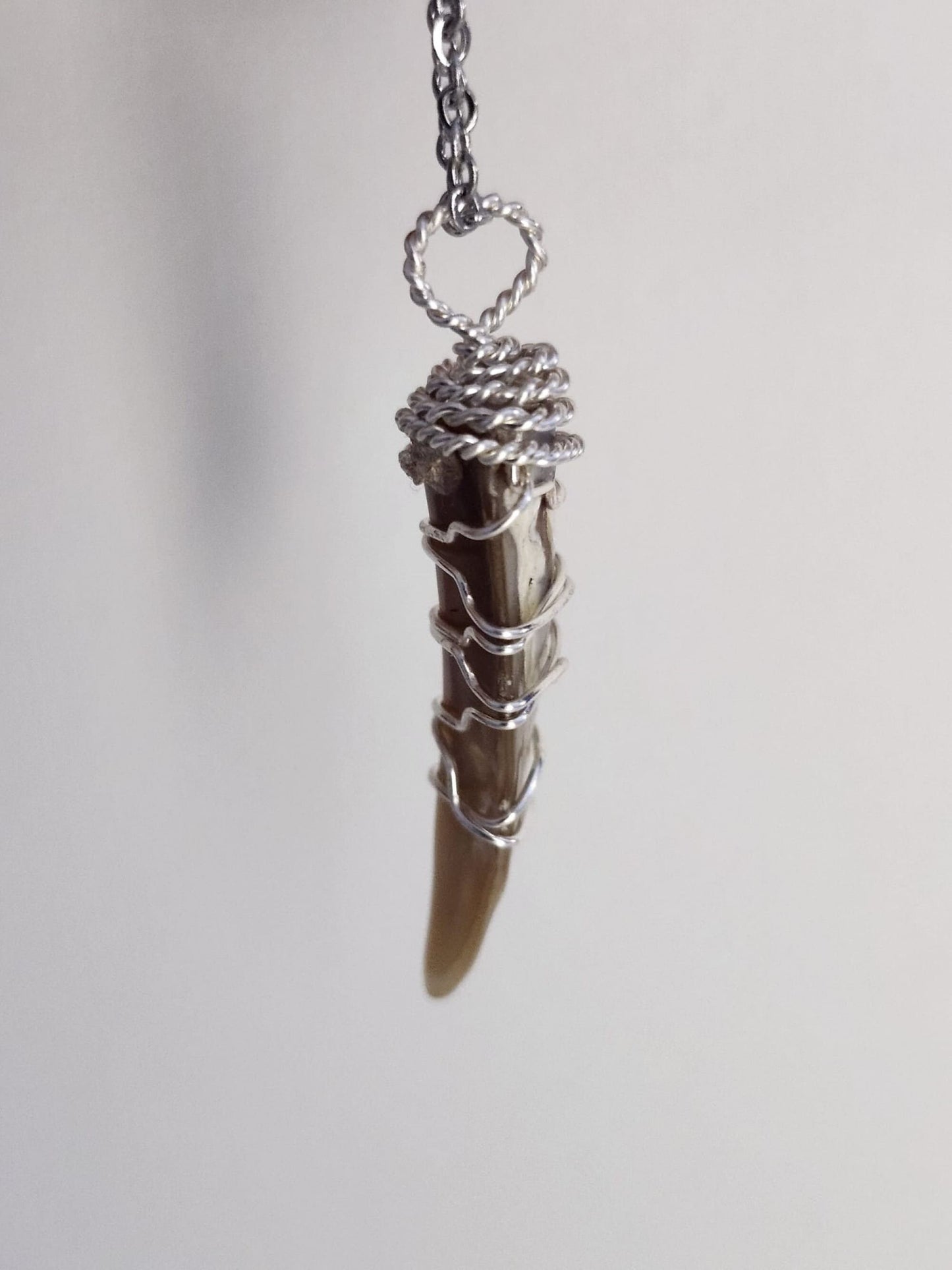 Wolf Fang Silver plated crystal wire wrapped Necklace, Men Sterling Silver chain, Tusk Necklace, Animal Jewelry, unisex Gift silver sterling