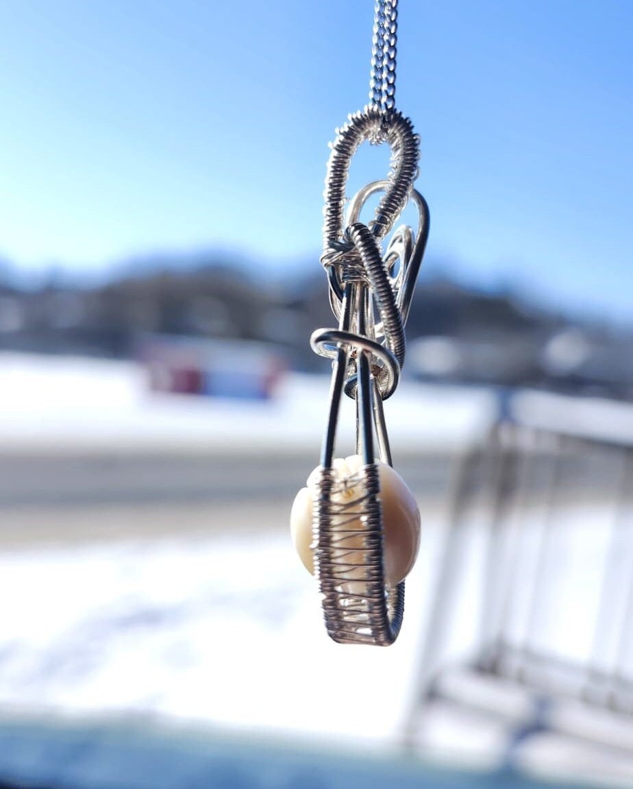 Handcrafted Radiant Elegance: Pearl Wire-Wrapped Pendant on Sterling Silver Chain - Perfect Bridal Accessory | June Birthstone