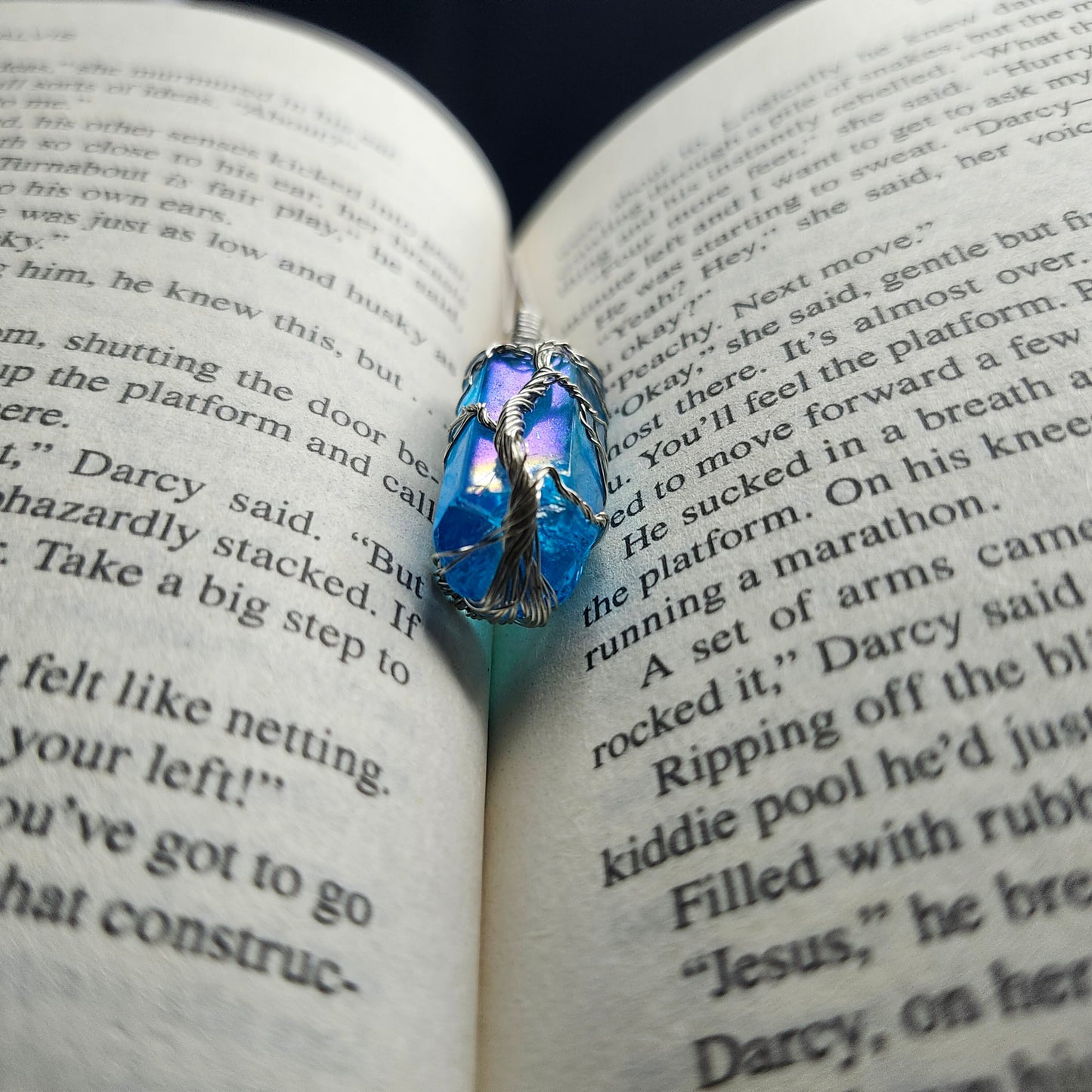 Radiant Raw Aqua Aura Quartz: Tree of Life Elegance with Sterling Silver Shine | Boho & Hippie Style