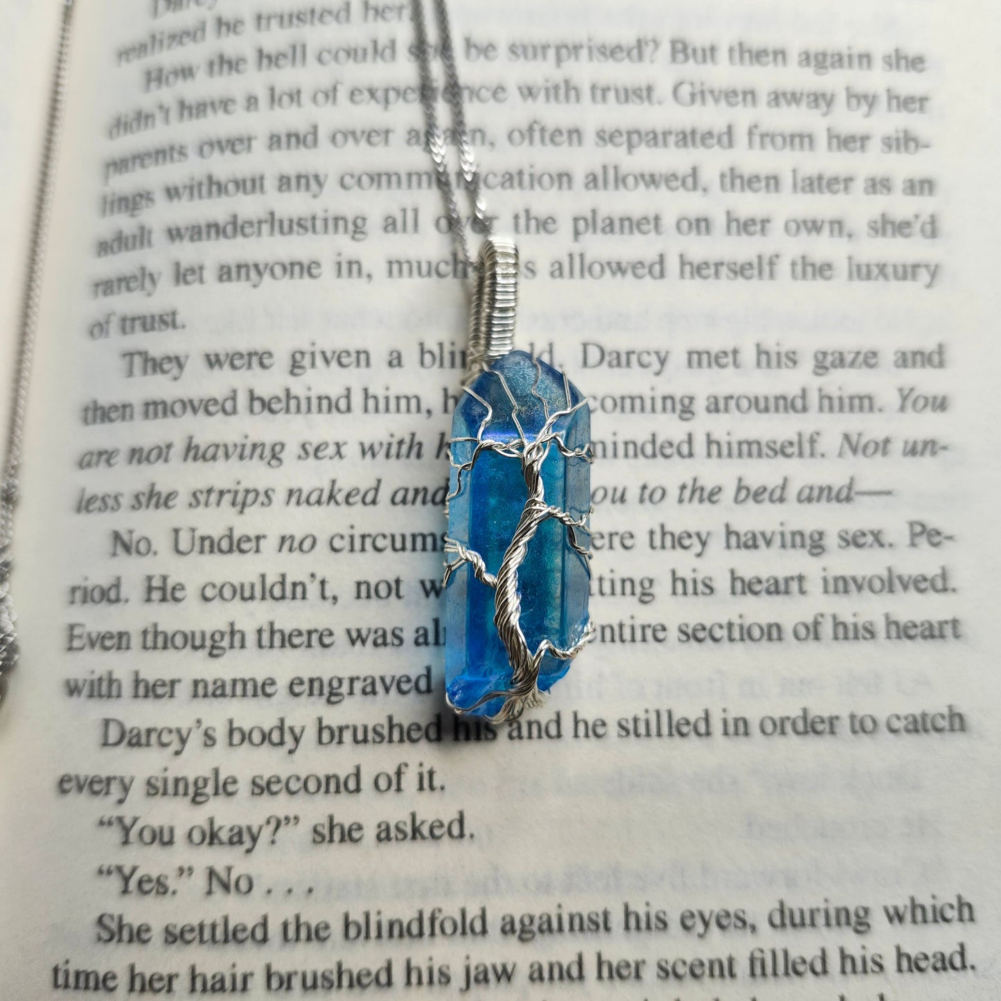 Radiant Raw Aqua Aura Quartz: Tree of Life Elegance with Sterling Silver Shine | Boho & Hippie Style