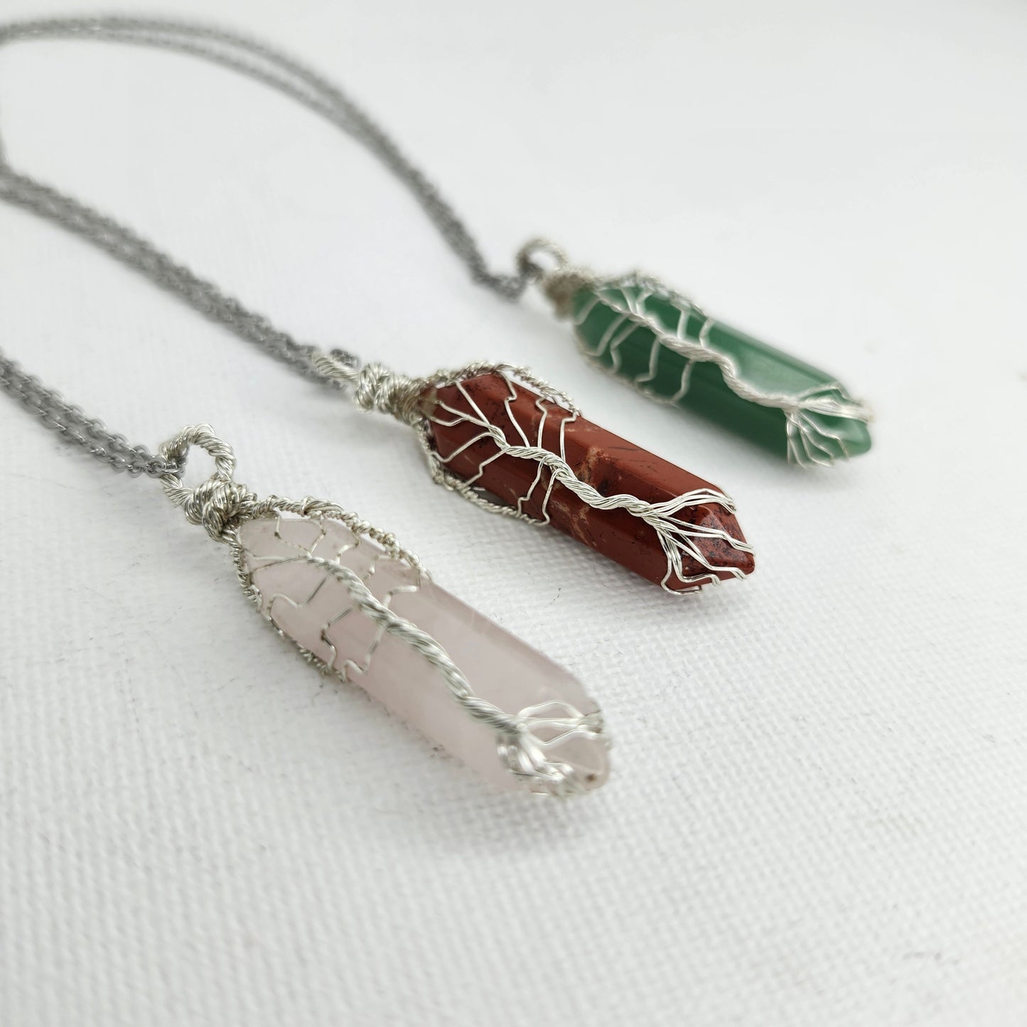 Elemental Elegance: Gemstone Necklaces - Red Jasper, Rose Quartz, Aventurine - Passion, Love, and Prosperity | Tree of Life Necklaces