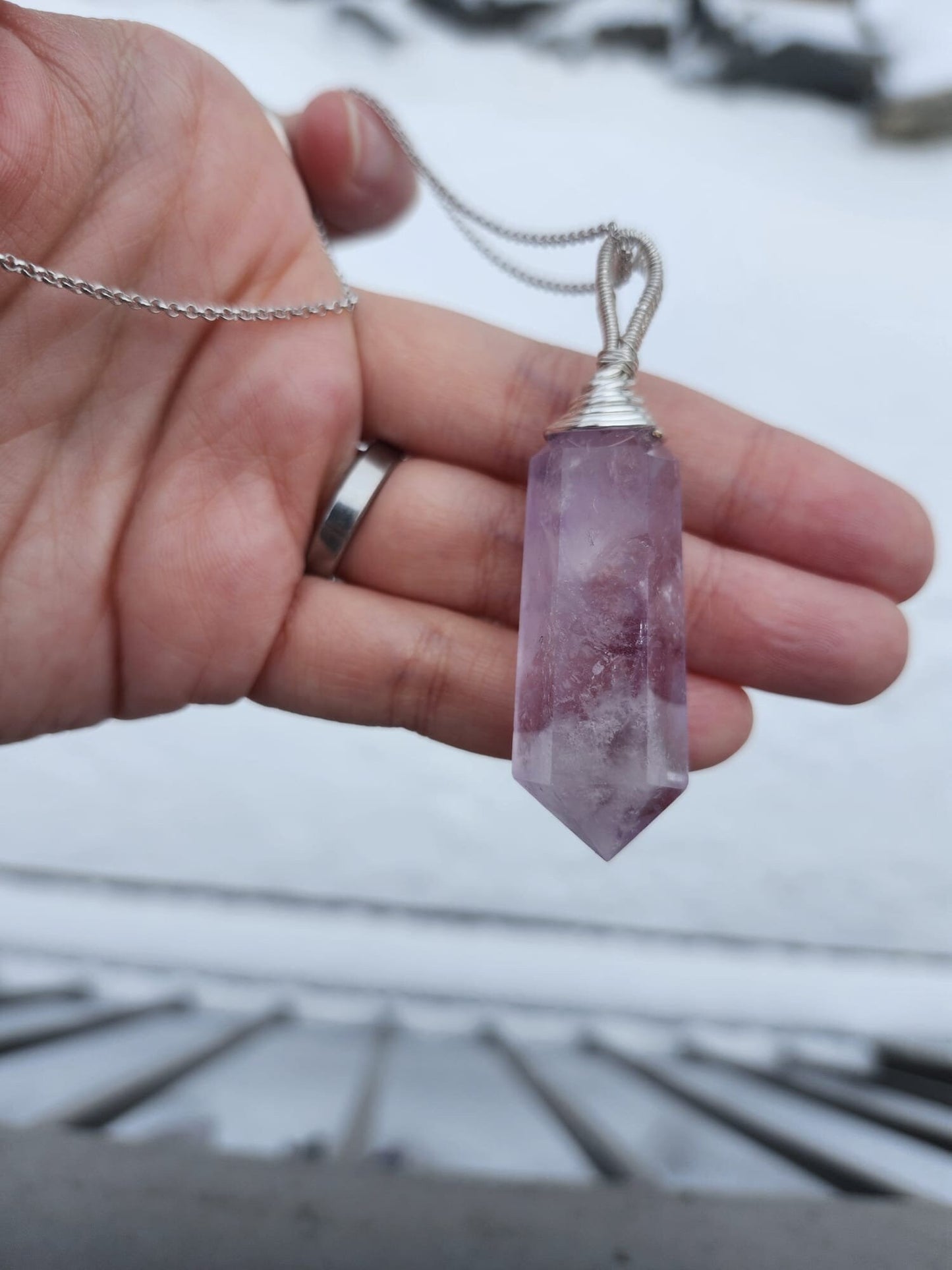 Amethyst Crystal Necklace, Aquarius Birthstone Gift, Silver natural purple gemstone Valentines Jewelry Gift 925 silver sterling chain