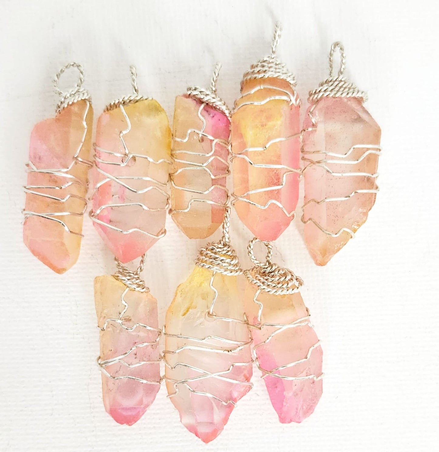 Titanium Rainbow Obelisk Electroplated Pink Natural Quartz Crystal Necklace, Gemstone Jewellery, Healing Crystals, Pastel Crystal Necklace.