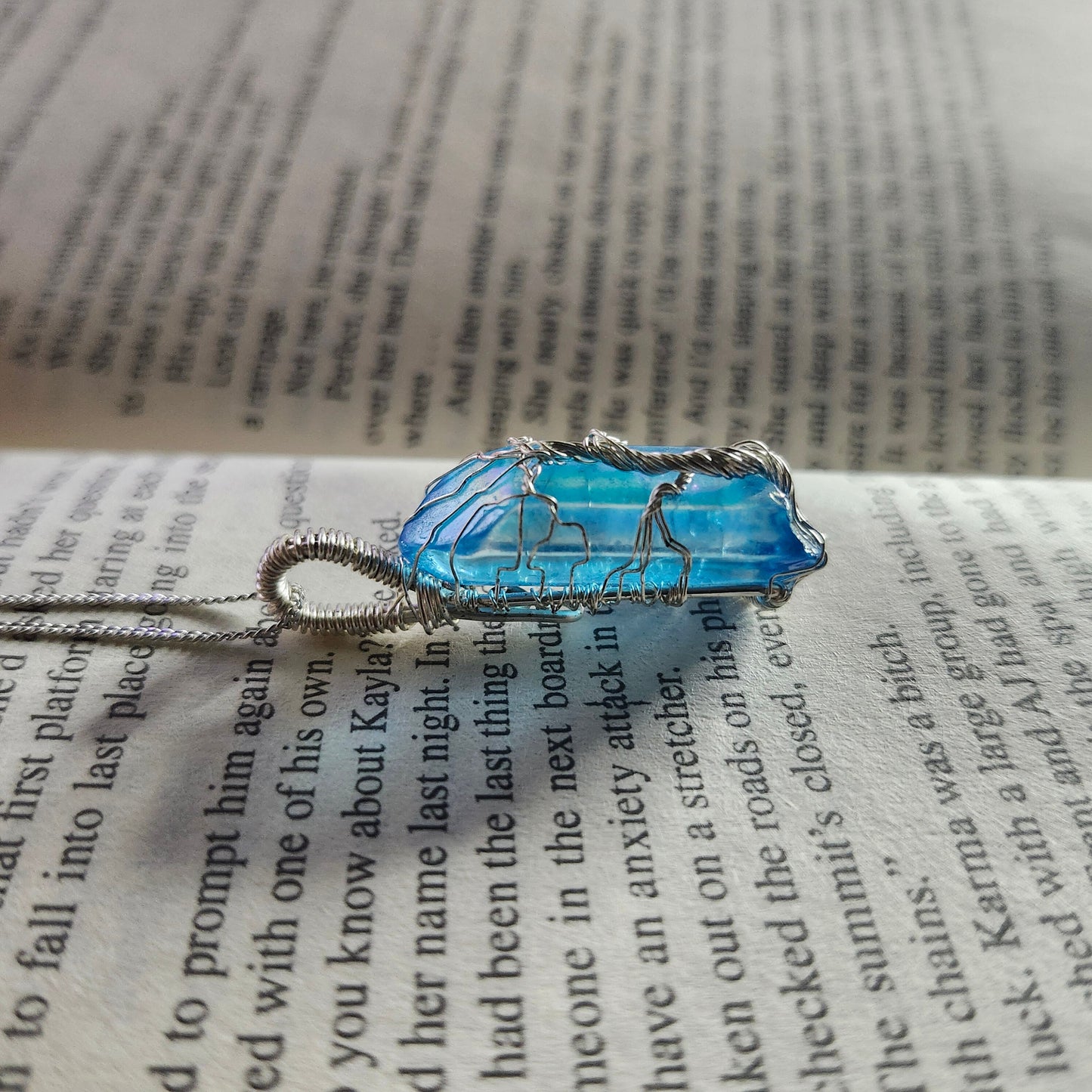 Radiant Raw Aqua Aura Quartz: Tree of Life Elegance with Sterling Silver Shine | Boho & Hippie Style