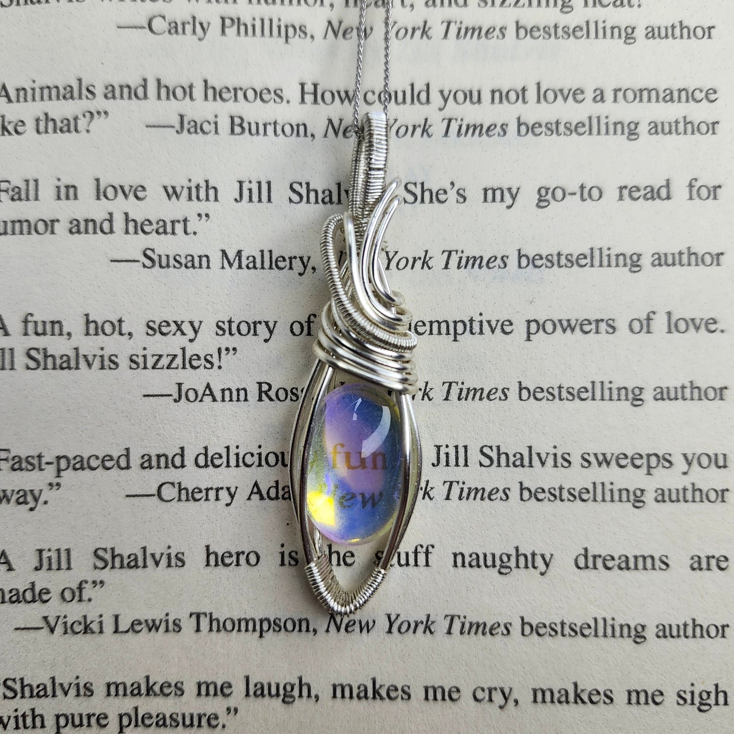 Handcrafted Translucent Elegance: Multi Shine Glass Crystal Pendant with Silver Wrap & Stainless Steel Chain | Glass Pendant