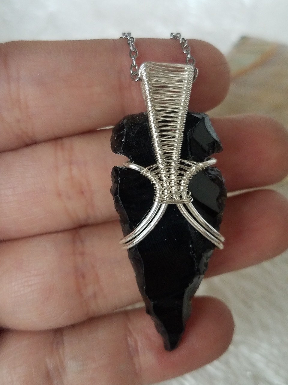 Rebel's Essence: Handcrafted Black Obsidian Pendant in Boho-Punk Style | Wire-wrapped necklace