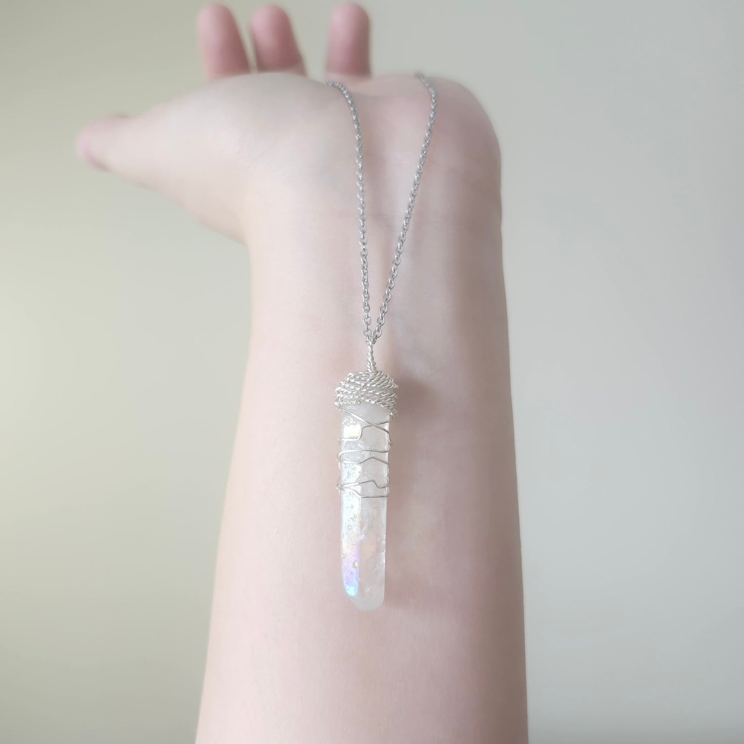 Electroplated white shinny crystal quartz pendant | White stone pendant | Multi shade pendant | Silver Jewelry | Gemstone Jewelry