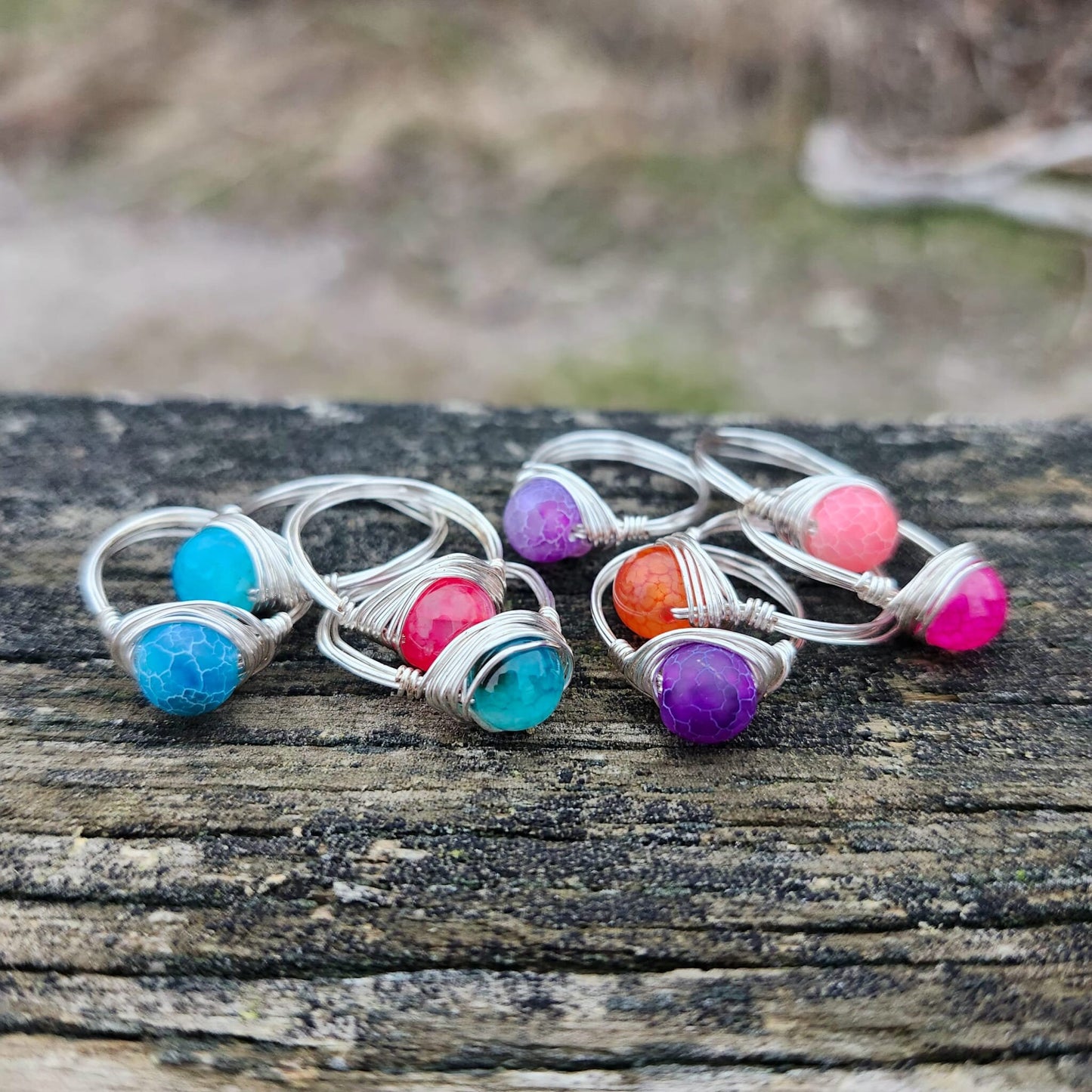 Handmade Agate gemstone rings | Silver Rings | 8mm Round Crystal Wire Wrapped Rings | Unique Rings for Women | Hippie Ring | Spiritual Rings