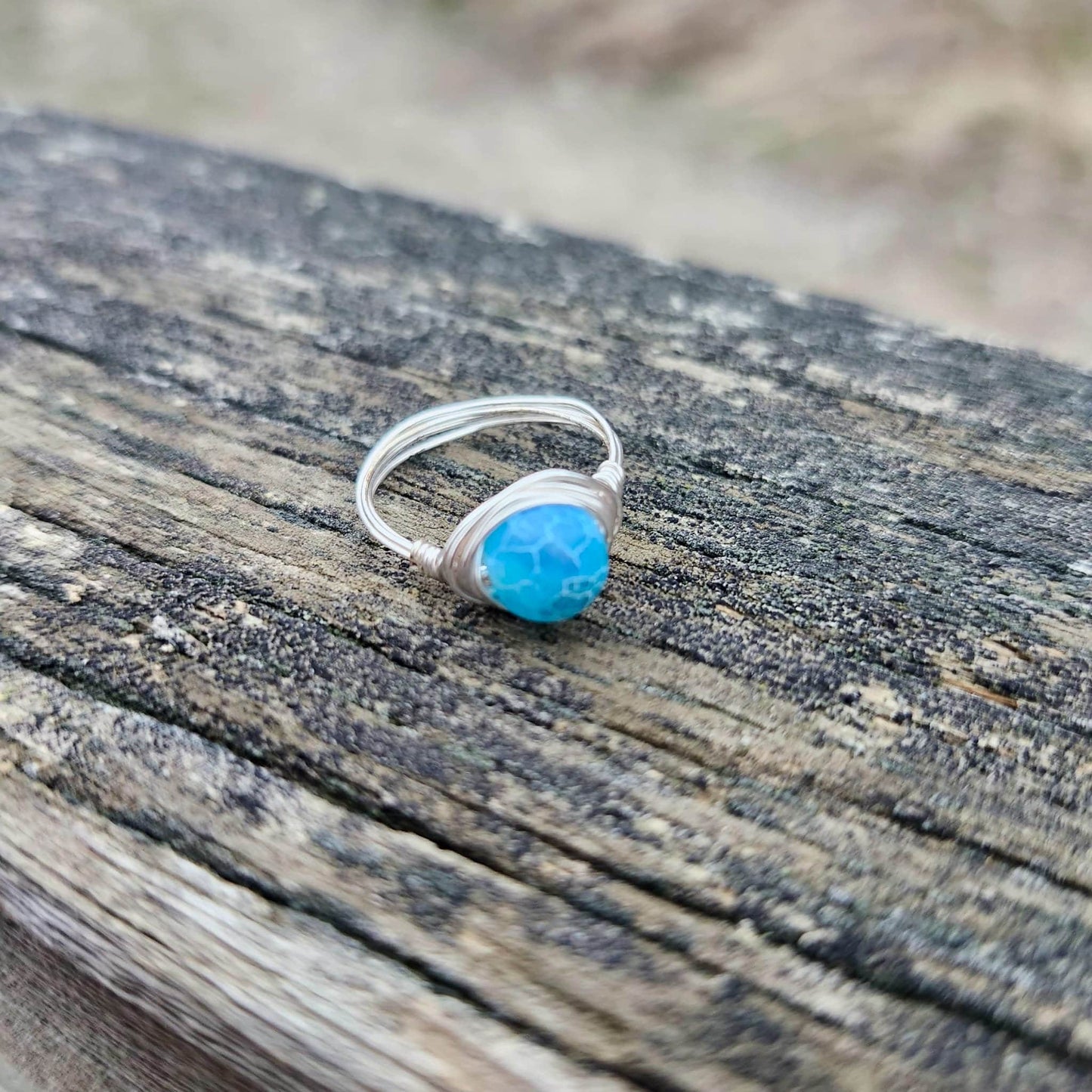 Handmade Agate gemstone rings | Silver Rings | 8mm Round Crystal Wire Wrapped Rings | Unique Rings for Women | Hippie Ring | Spiritual Rings