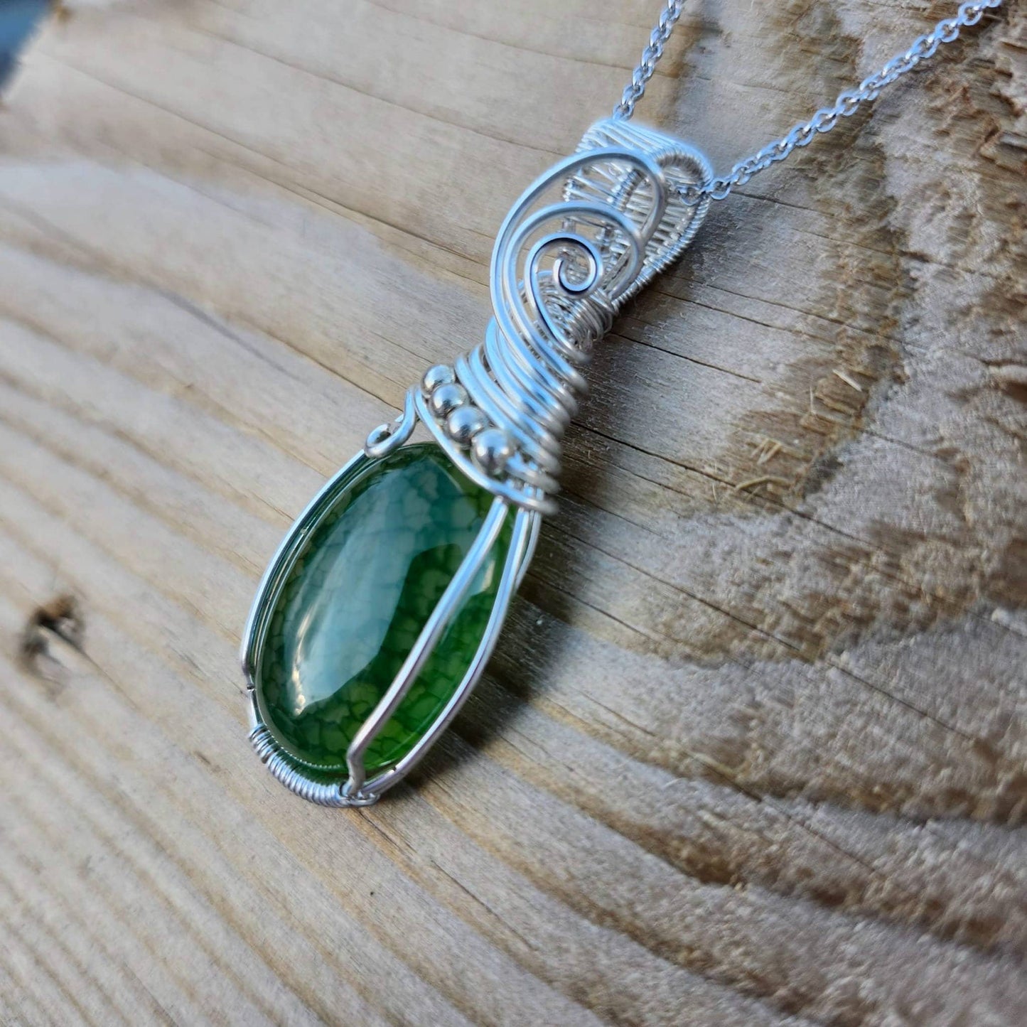 Green Dragon Vein Agate Gemstone Pendant | Silver sterling chain | Aquarius, Gemini, Cancer & Virgo Birthstone | Gifts for her