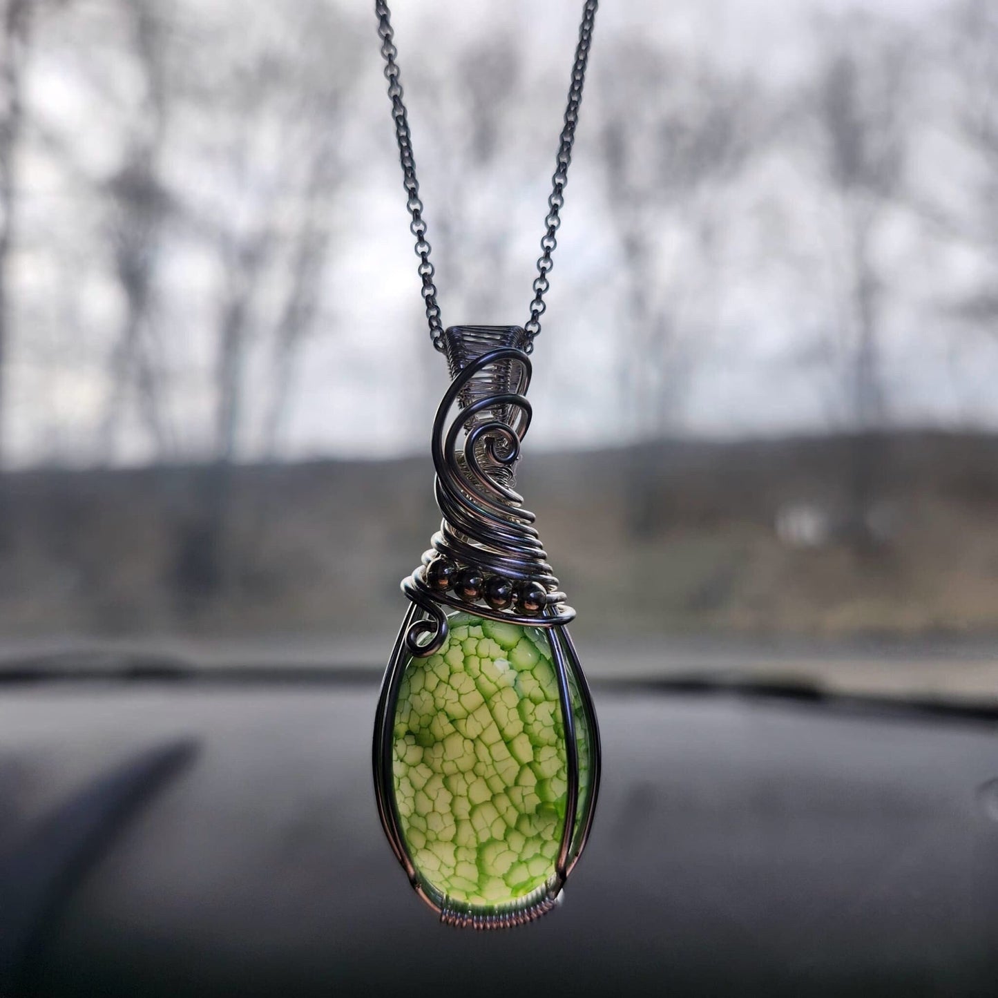 Green Dragon Vein Agate Gemstone Pendant | Silver sterling chain | Aquarius, Gemini, Cancer & Virgo Birthstone | Gifts for her