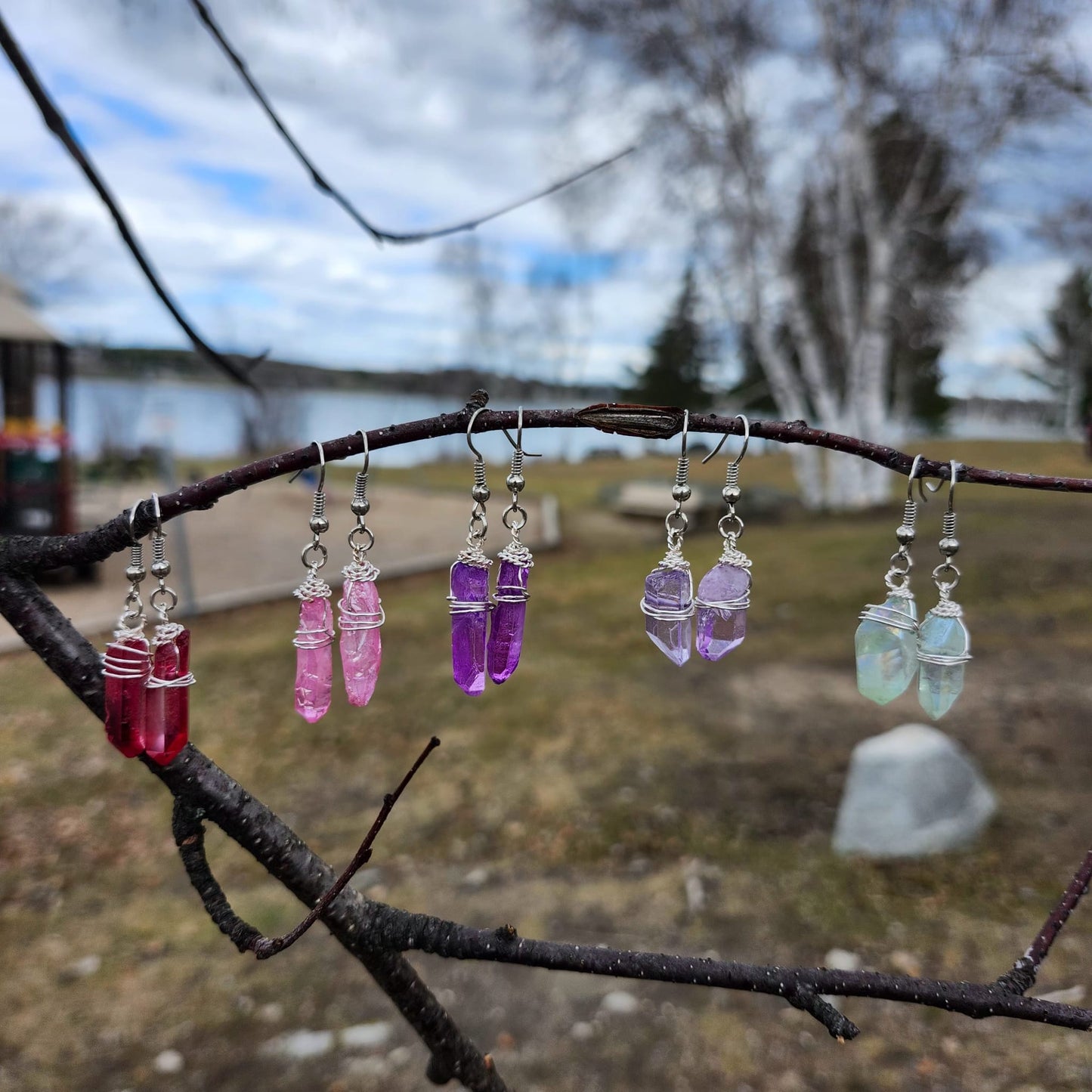 Raw Crystal wire wrapped earrings | Handmade Gemstone Jewelry | Boho Style, Unpolished Stones, Witchy Earrings, Silver Plated | Gift for Her