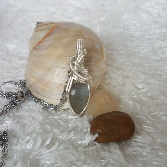 Silver plated wire wrapped Small Labradorite Pendant | Colorful Labradorite Wire Wrapping | Crystal Jewelry, Unique Teardrop Stone Pendant