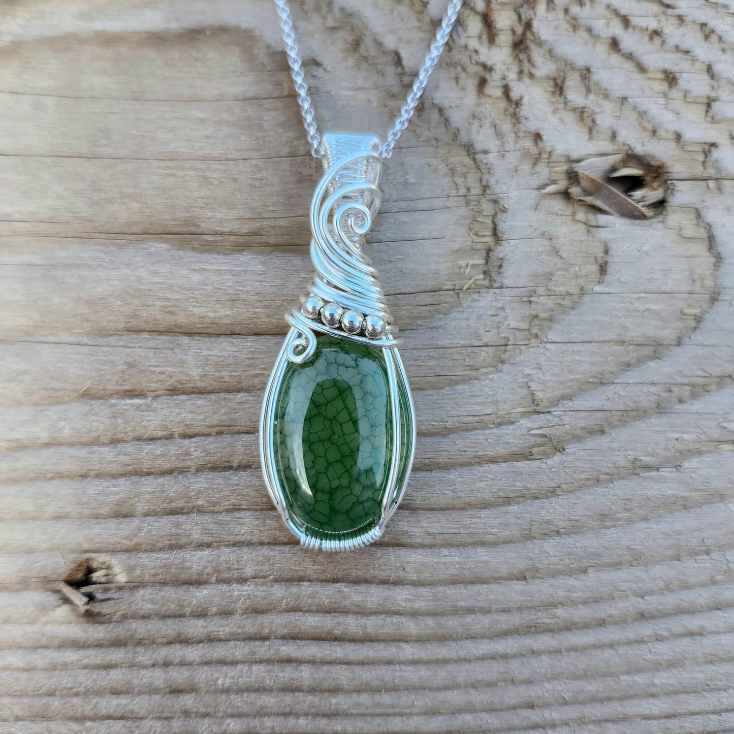 Green Dragon Vein Agate Gemstone Pendant | Silver sterling chain | Aquarius, Gemini, Cancer & Virgo Birthstone | Gifts for her